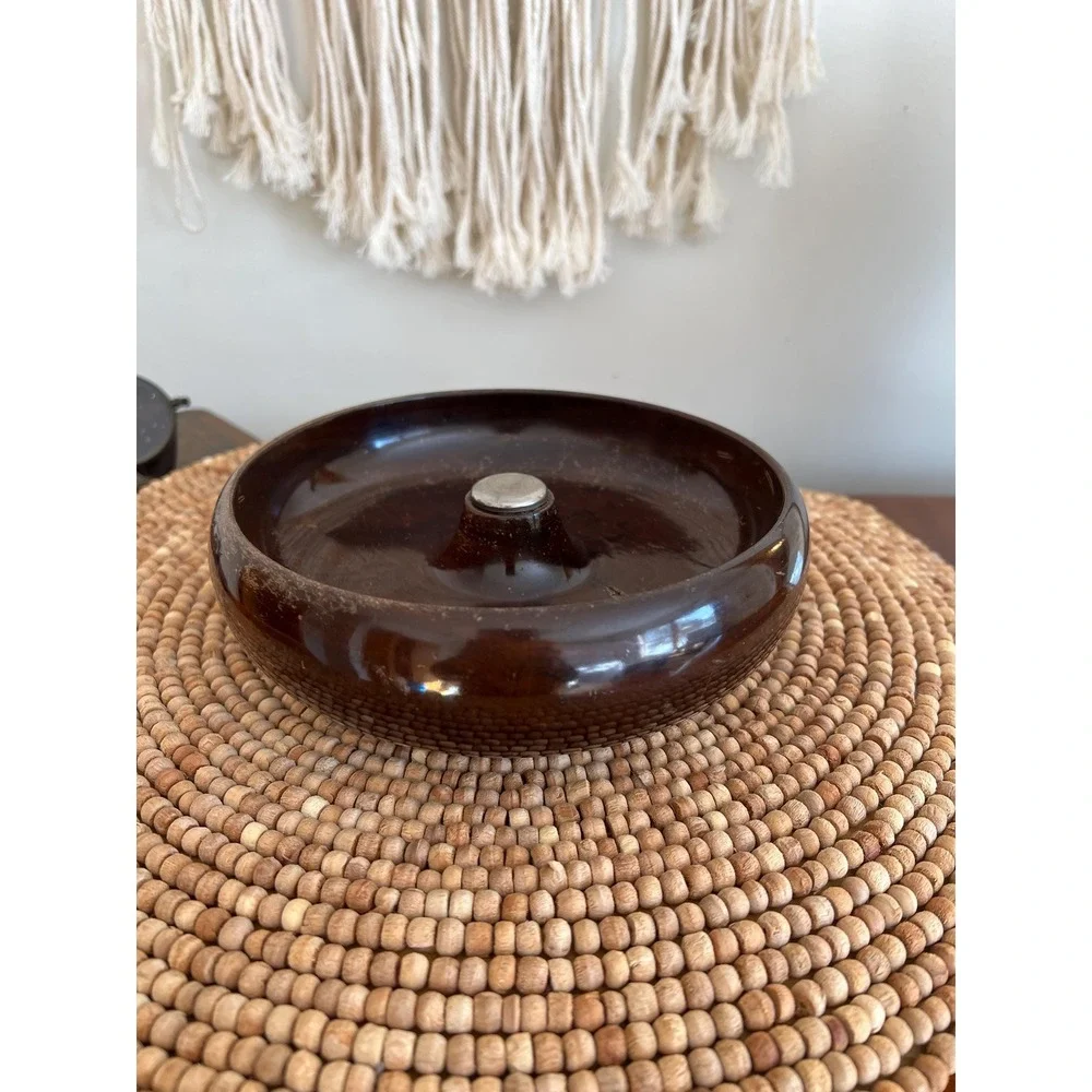 Vintage Wood Nutcracker Bowl with Center Metal Striker (3622)
